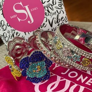 NWT Sassy Jones “Azalea” Crystal Bangle Stack